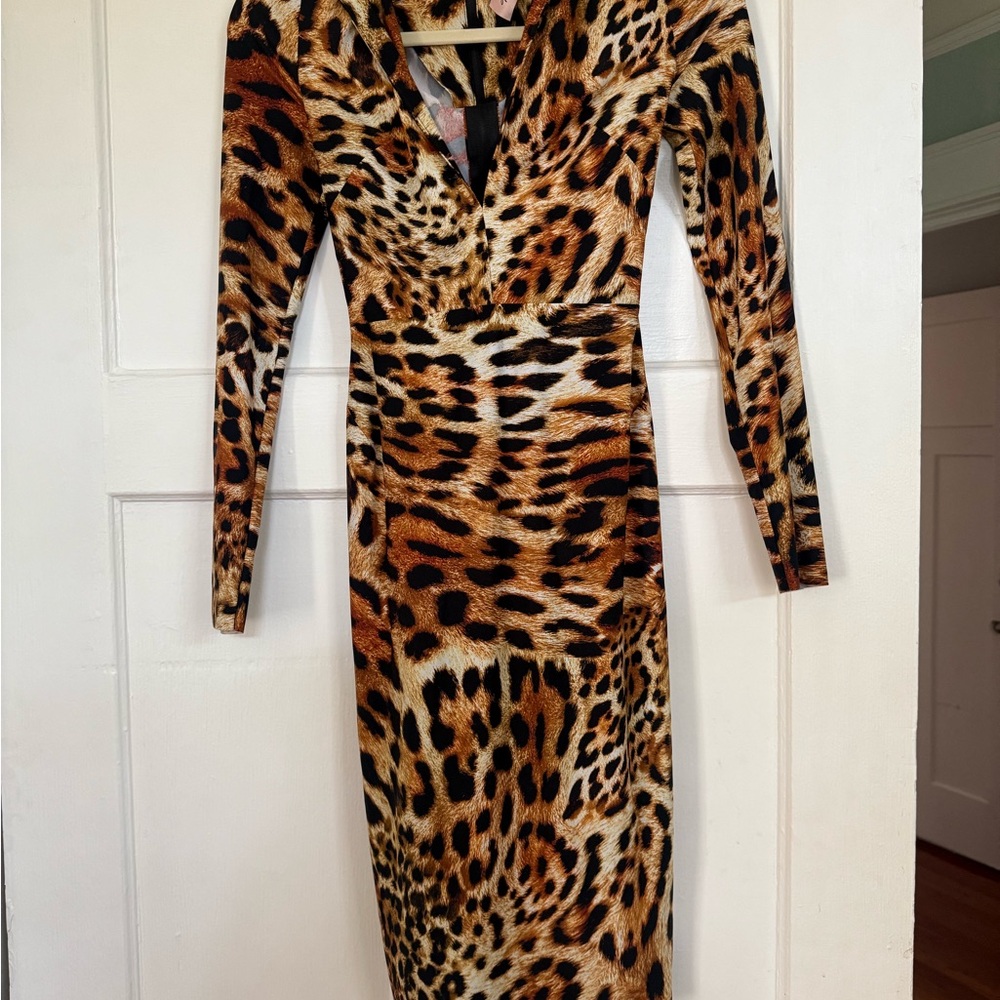 Greta Constantine Leopard Print Long Sleeve Dress